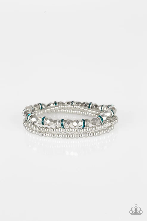 Let There BEAM Light - Blue/Silver Infused Faceted Mismatched Encrusted Bracelet Stack B#6506