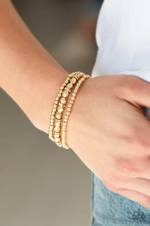 Let There BEAM Light - Gold/Silver Infused Faceted Mismatched Encrusted Bracelet Stack B#3177