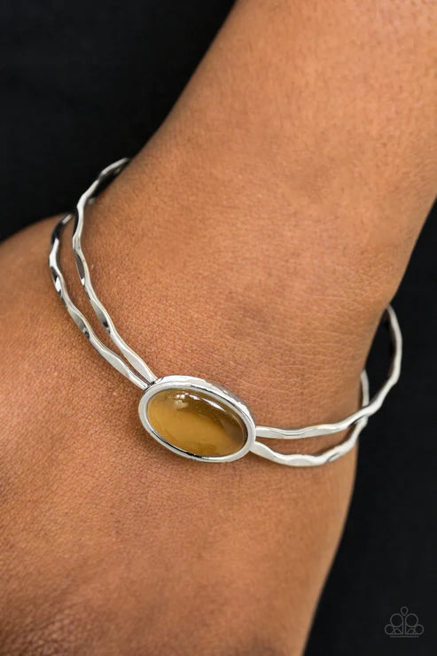 Lets Get Things GLOWING! - Brown Cat's Eye Moonstone Arc Hammered Cuff Bracelet B#5732