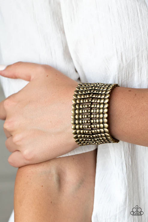Level The Field - Oversized Brass Rustic Rippling Bars Bracelet B#4662