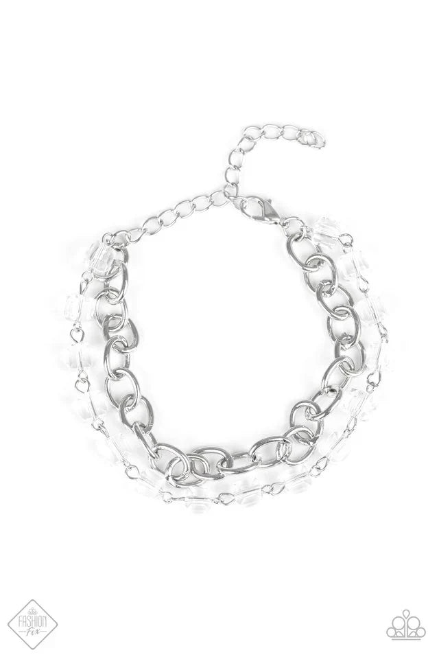 Life Of The Block Party - White Strand Iridescent Crystal-like Cube Bracelet B#7431