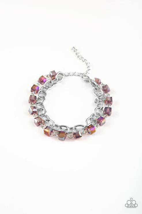 Life Of The Block Party - Purple Iridescent Strand Crystal Cubed Bracelet B#7417