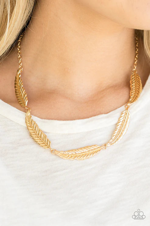 Light Flight - Gold Shimmer 3D Feather Link Necklace N#3436