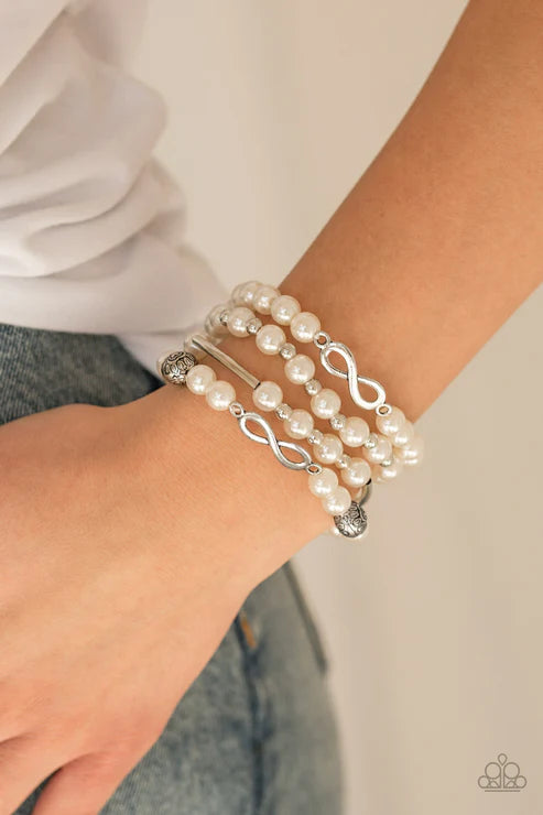 Limitless Luxury - White Pearl Infinity Ribbon Accent  Bracelet Stack B#6462