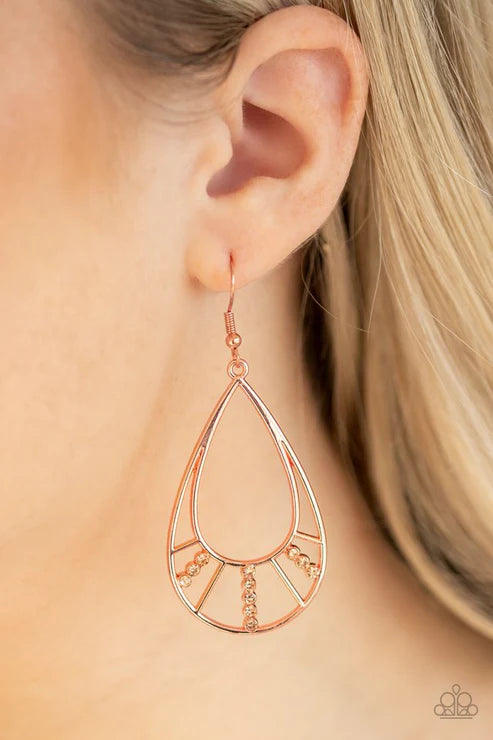 Line Crossing Sparkle - Oversized Copper Encrusted Teardrop Earrings E#3092