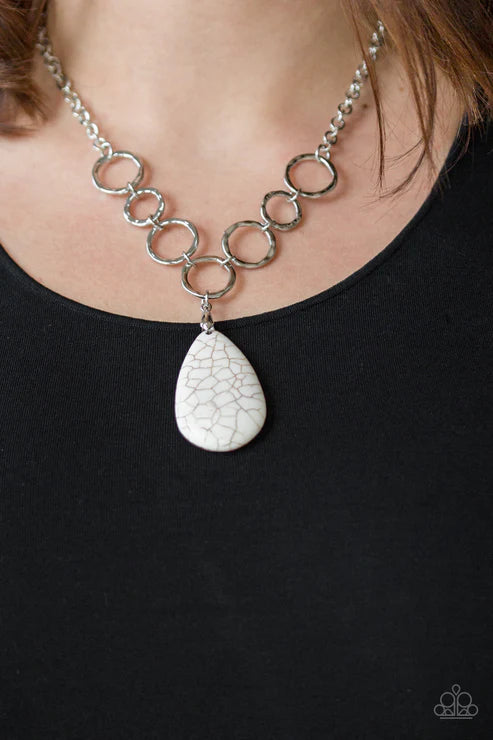 Livin On A PRAIRIE - White Stone Hammered Teardrop Necklace N#3421