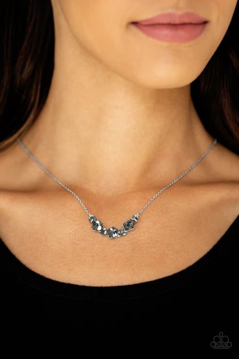 Loaded Dice - Smoky Silver Encrusted Cubed Dice Necklace N#5781