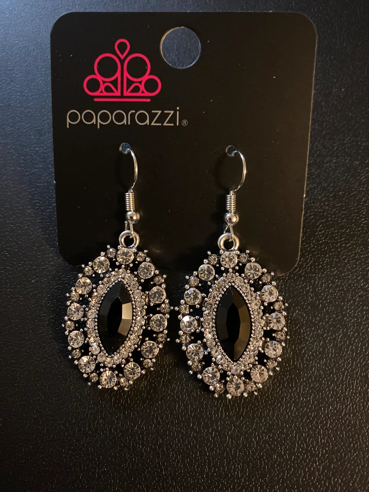 Long May She Reign - Black Encrusted Marquise Cut Studded Earrings E#6595