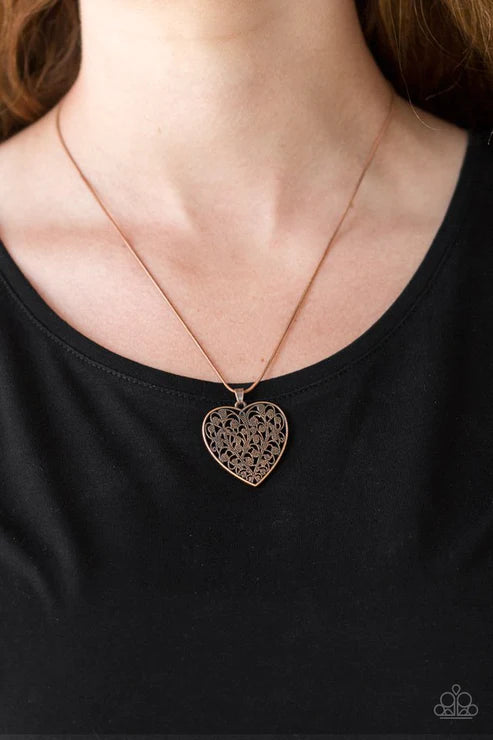 Look Into Your Heart - Oversized Copper Vintage 3D Heart Filigree Vine Necklace N#2738
