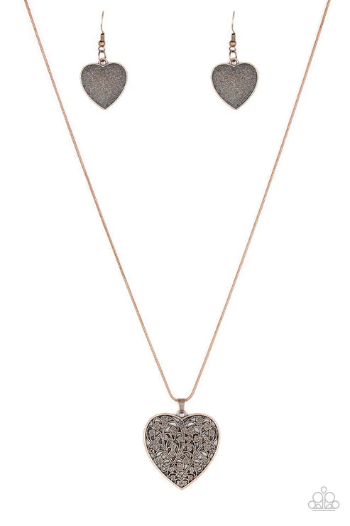 Look Into Your Heart - Oversized Copper Vintage 3D Heart Filigree Vine Necklace N#2738