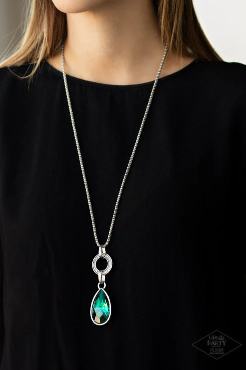 Lookin Like A Million - Oversized Green Encrusted Teardrop Popcorn Chain Necklace N#6085
