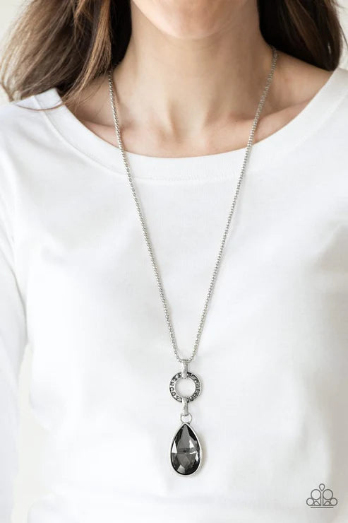 Lookin Like A Million - Oversized Silver Hematite Encrusted Teardrop Necklace N#5989