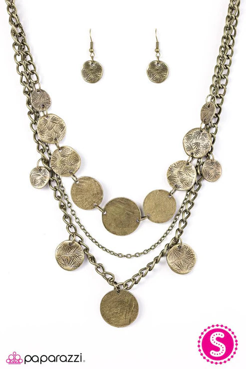 Lost Treasure - Brass Etched Scratched Coin Disc Charm Necklace N#6238
