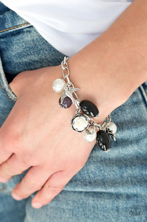 Love Doves - Oversized Black Pearl 3D Bird/Feather Charm Bracelet B#3108
