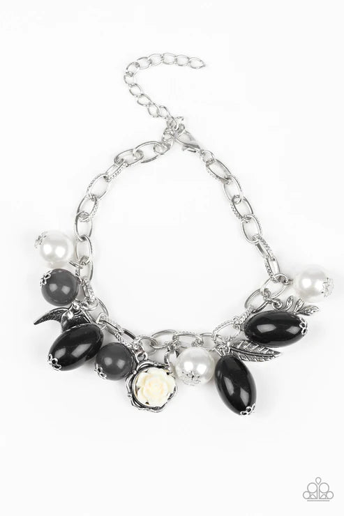 Love Doves - Oversized Black Pearl 3D Bird/Feather Charm Bracelet B#3108