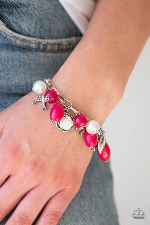 Love Doves - Oversized Pink Pearl 3D Bird/Feather Charm Bracelet B#5430