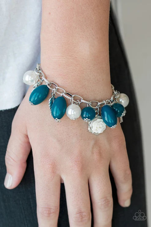 Love Doves 2 - Oversized Blue Pearl 3D Bird/Feather Charm Bracelet B#3592