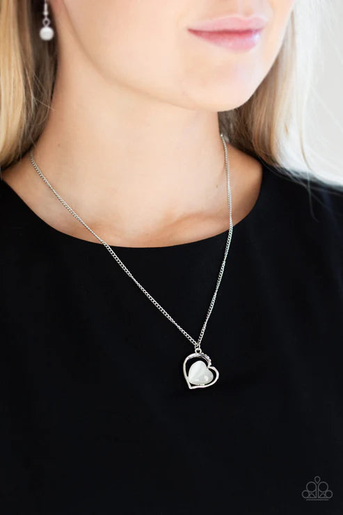 Love of My Life - White Chiseled Tranquil Airy 3D Heart Cat's Eye Moonstone Romantic Necklace N#5173