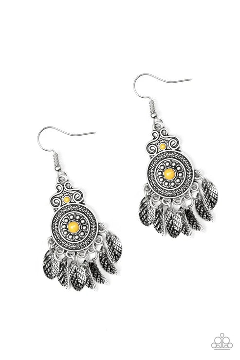 Lower East WILDSIDE - Yellow Cascade Leaves Ornate Lure Tribal Fringe Earrings E#4130