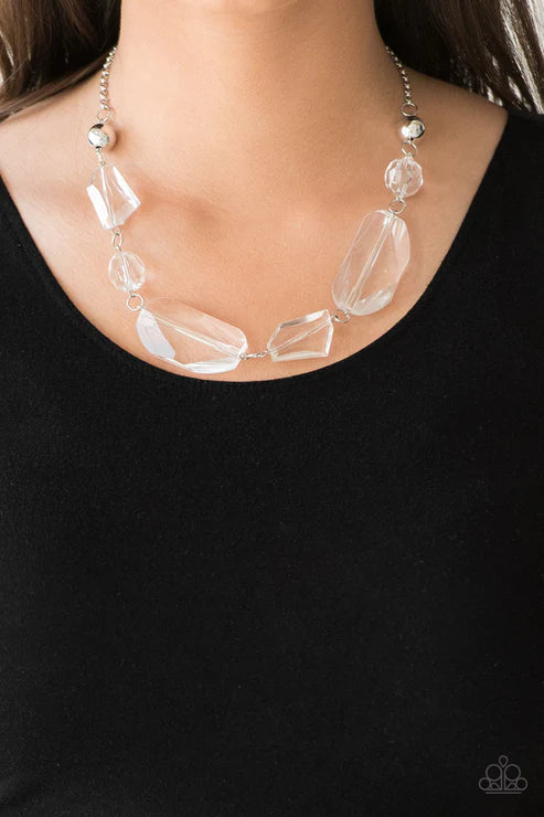Luminous Luminary - Oversized White (Clear) Faceted Crystal Link Necklace N#6464