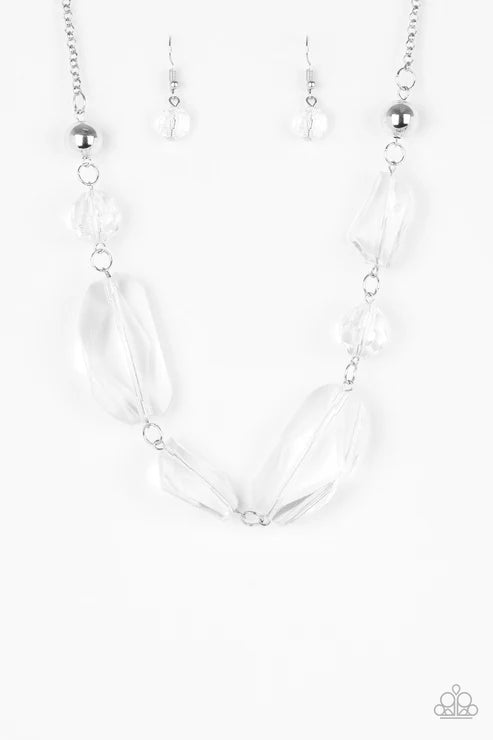 Luminous Luminary - Oversized White (Clear) Faceted Crystal Link Necklace N#6464