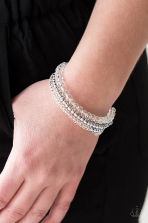 Luminous Luster - White/Silver Crystal Coiled Wire Infinity Wrap Bracelet B#7311
