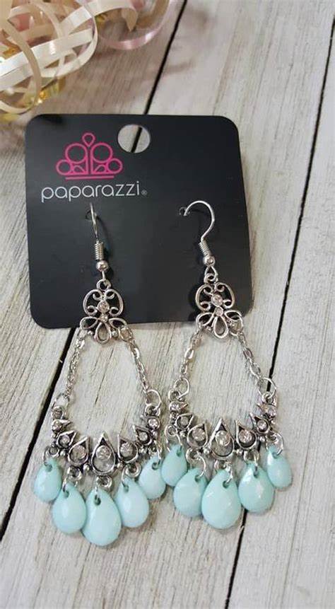 Malibu Sunset - Blue Suspended Faceted Encrusted Filigree Teardrop Fringe Earrings E#3023