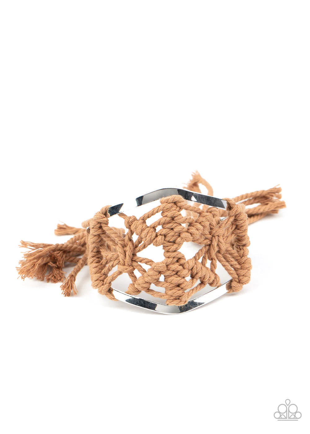 Macrame Mode - Oversized Brown Airy Macrame Knotted/Weaved Tassel Cord Cuff Bracelet B#7087