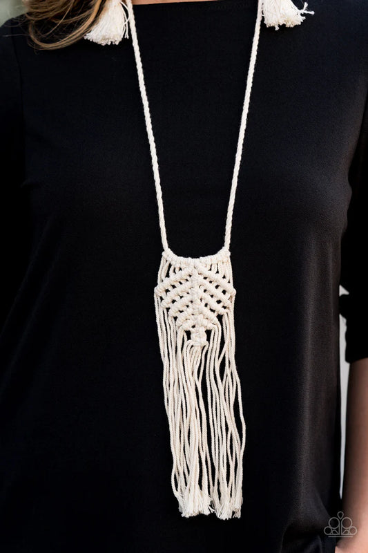 2-Piece Oversized White Airy Macrame Knotted/Weaved Twine Fringe Set SET#7209
