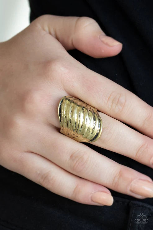 Made That SWAY - Oversized Brass Subtle Linear Beveled Sway Ring R#5639