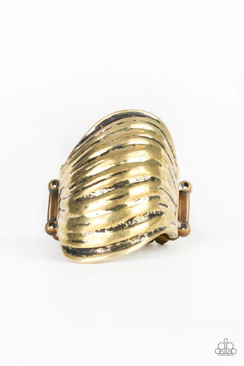 Made That SWAY - Oversized Brass Subtle Linear Beveled Sway Ring R#5639