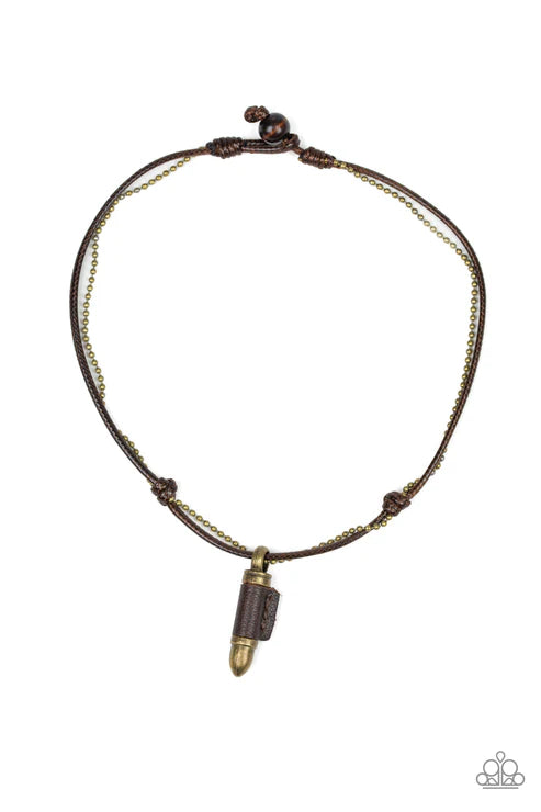 2-Piece Oversized Brown/Brass BULLET Knotted Beaded Chain Leather Button Loop Closure Urban Set SET#1154