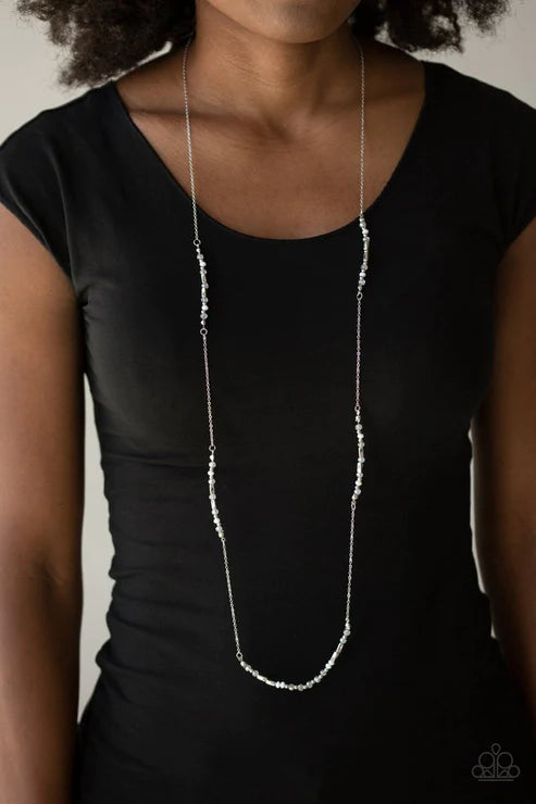 Mainstream Minimalist - White Faceted Rectangular Accents Crystal Trickle Necklace N#3581