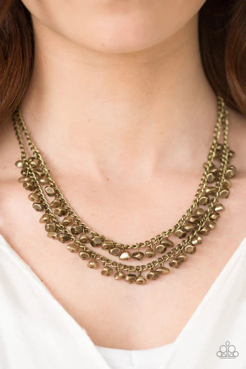 Majestic Marinas - Brass Pearl Pebbles Fringe Necklace N#6487