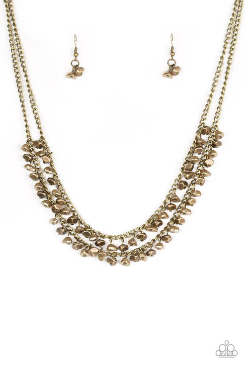 Majestic Marinas - Brass Pearl Pebbles Fringe Necklace N#6487