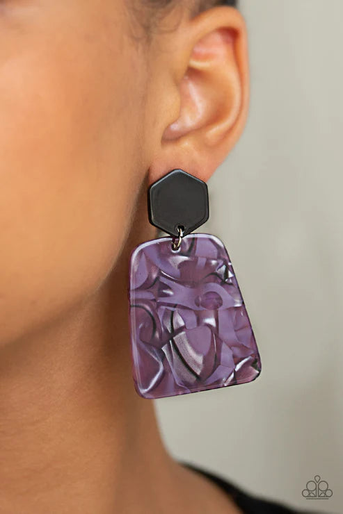 Majestic Mariner - Purple Multi Ombre Hexagon Retro Earrings E#2721