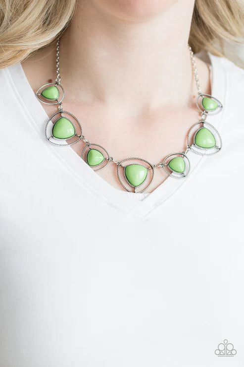 Make A Point - Green Pyramidal  Encased Airy Linked Necklace N#6280