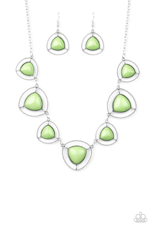 Make A Point - Green Pyramidal  Encased Airy Linked Necklace N#6280