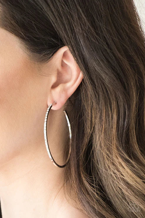 Make The FIERCE Move - Oversized White Encrusted Hoop Earrings E#3745