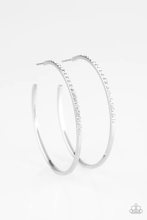 Make The FIERCE Move - Oversized White Encrusted Hoop Earrings E#3745