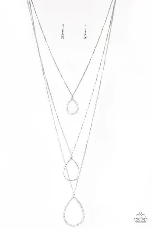 Make The World Sparkle - Oversized White Trio Encrusted "Swing" Teardrop Necklace N#4427