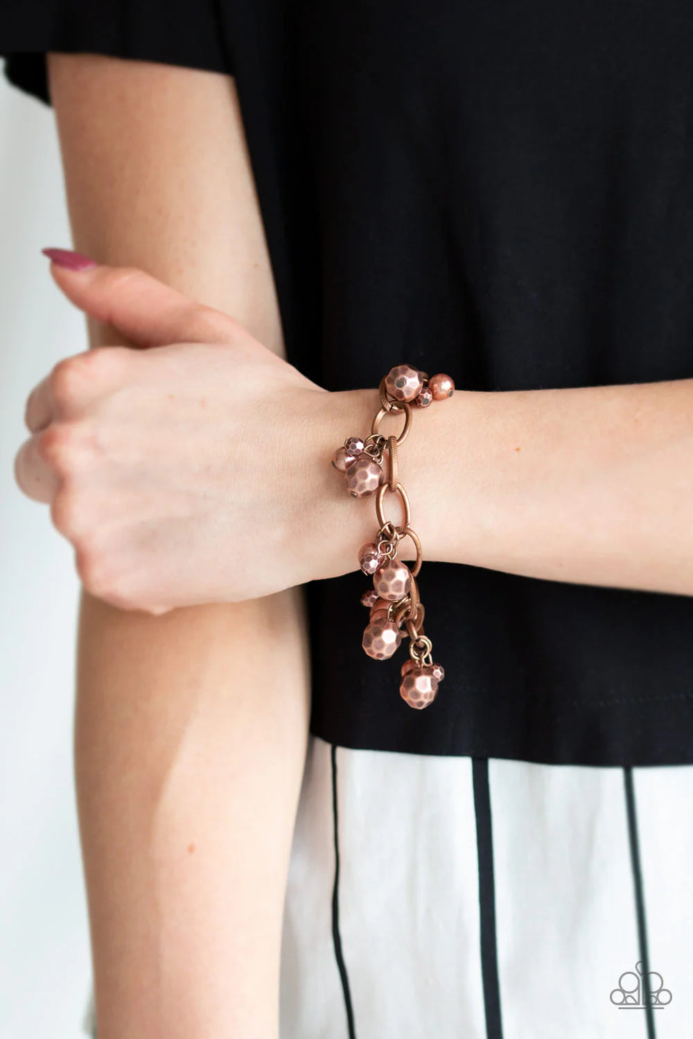 Make Do In Malibu - Metallic Copper Faceted Pearl Fringe Bracelet B#7090