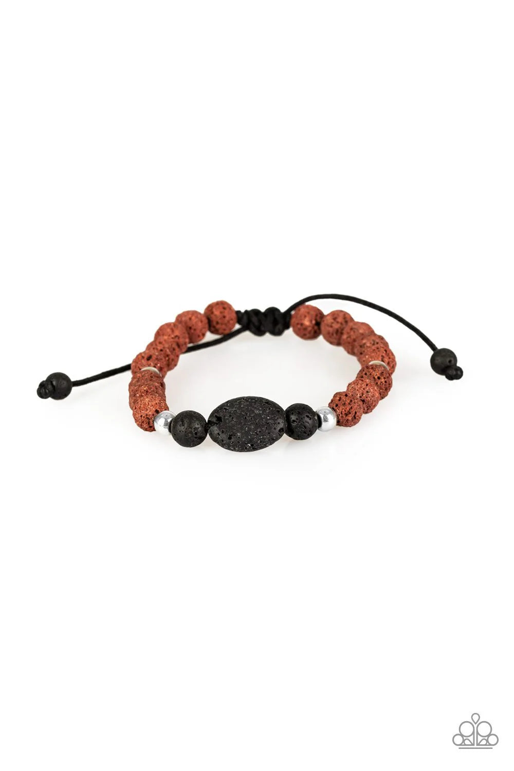 Makes Perfect SENSEI - Brown/Black/Silver Infused Accent Lava Rock Sliding Knot Closure Urban Bracelet B#6492