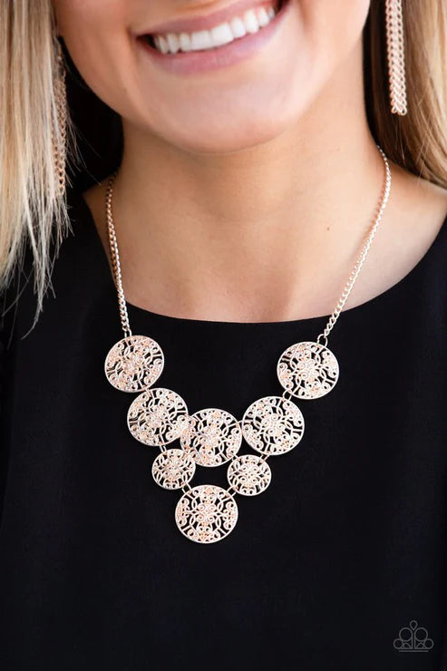 Malibu Idol - Rose Gold Mandala Filigree Disc Necklace N#2803
