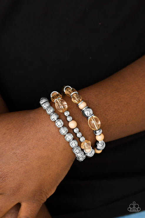 Malibu Marina - Brown/Silver Mismatched Glassy/Polished Accent Bracelet Stack B#4675