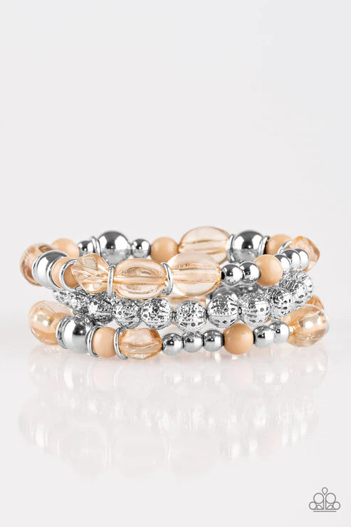 Malibu Marina - Brown/Silver Mismatched Glassy/Polished Accent Bracelet Stack B#4675