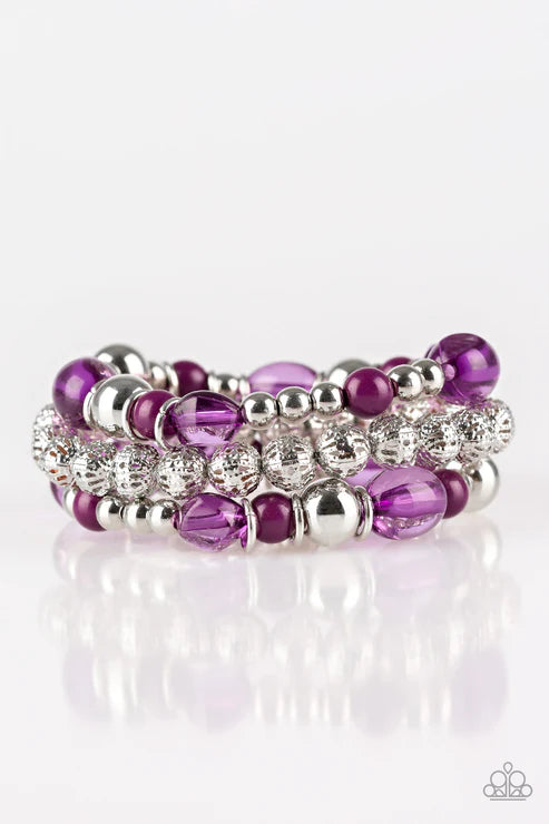 Malibu Marina - Purple/Silver Mismatched Glassy/Polished Accent Bracelet Stack B#6342