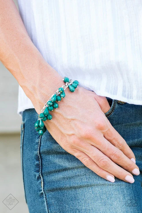 Malibu Masquerade - Green (Quetzal) Round/Teardrop Shapes Clusters Faceted Fringe Bracelet B#6385
