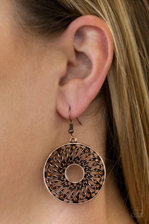 Malibu Musical - Copper Dotted Twist/Interlock Hoop Earrings #4090