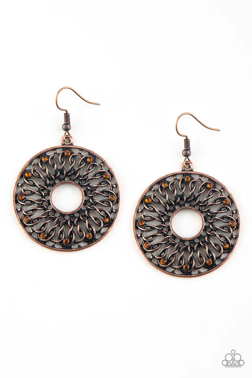 Malibu Musical - Copper Dotted Twist/Interlock Hoop Earrings #4090